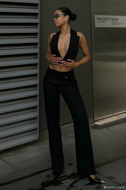 Meshki semara ravne hlače niskog struka XH4NH1591 odjeća crno