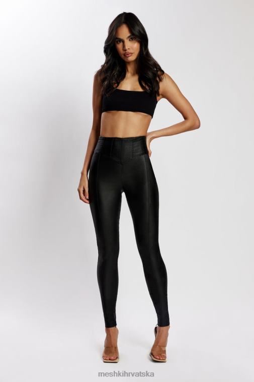 Meshki zima hlače visokog struka s korzetom od umjetne kože XH4NH1292 odjeća crno