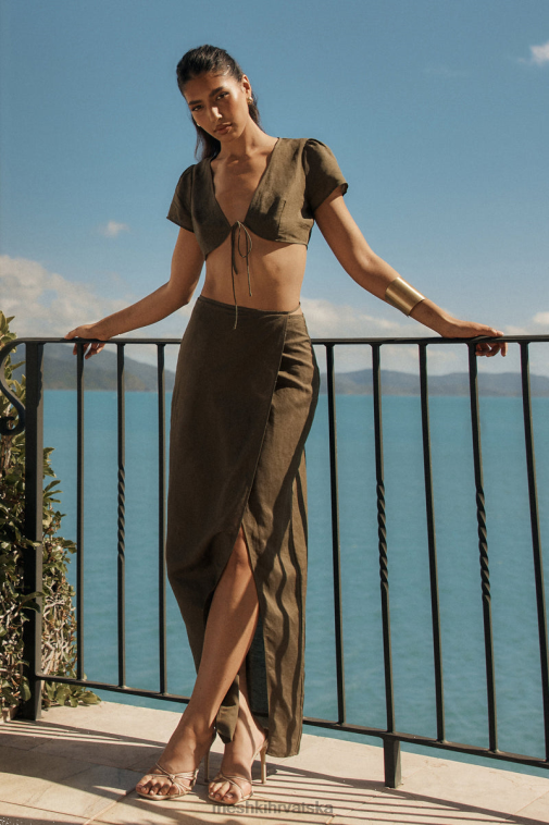 Meshki fatima maxi suknja s lanenim omotom XH4NH1230 odjeća kaki