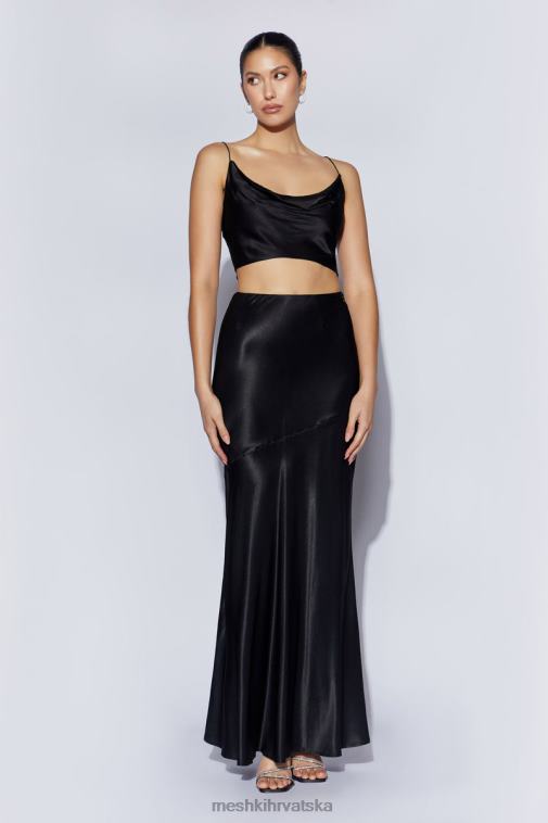 Meshki maxi suknja od satena u obliku maka XH4NH1527 odjeća crno