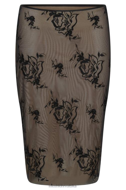 Meshki xena izvezena mrežasta midi suknja XH4NH1368 odjeća crno