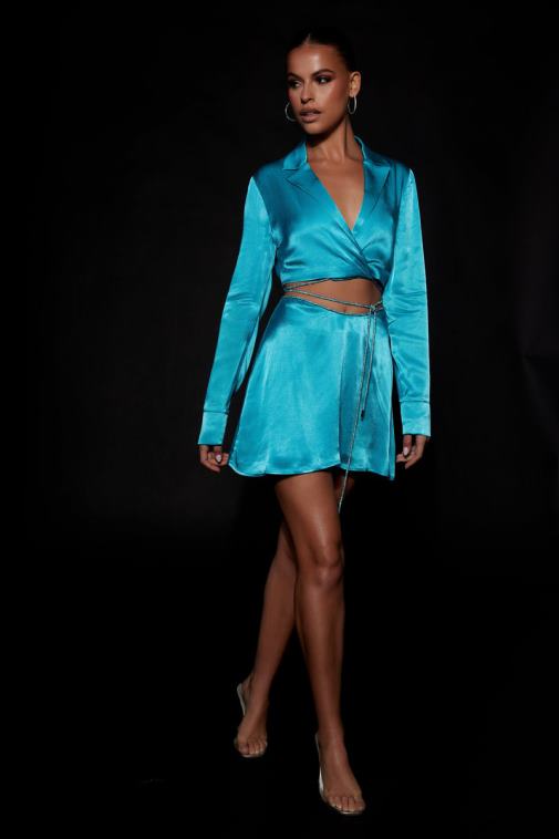 Meshki talulah diamante rope mini suknja s flautom XH4NH1538 odjeća cijan plava