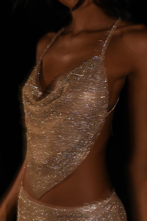 Meshki daphne diamante halter s ovratnikom XH4NH785 odjeća zlato