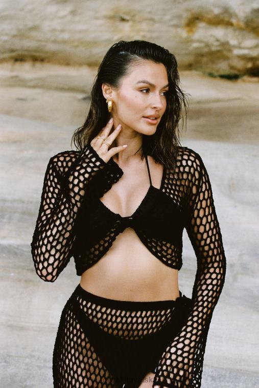 Meshki hallie skraćivani heklani top XH4NH1133 odjeća crno