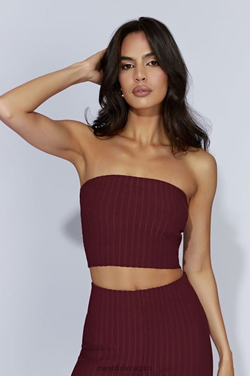 Meshki jordi pleteni top bez naramenica XH4NH1012 odjeća čokolada od višanja