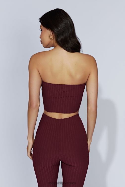 Meshki jordi pleteni top bez naramenica XH4NH1012 odjeća čokolada od višanja