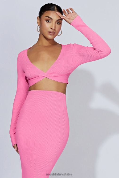 Meshki kaesha dugi rukavi upleteni prednji pleteni gornji dio XH4NH1070 odjeća žvakaća guma ružičasta