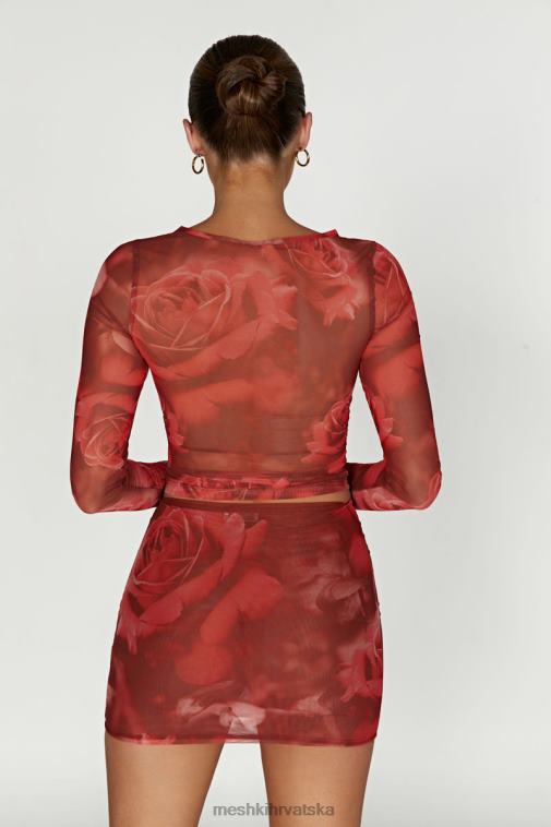 Meshki majica s dugim rukavima od blaine mreže XH4NH1018 odjeća prevelik print ruža