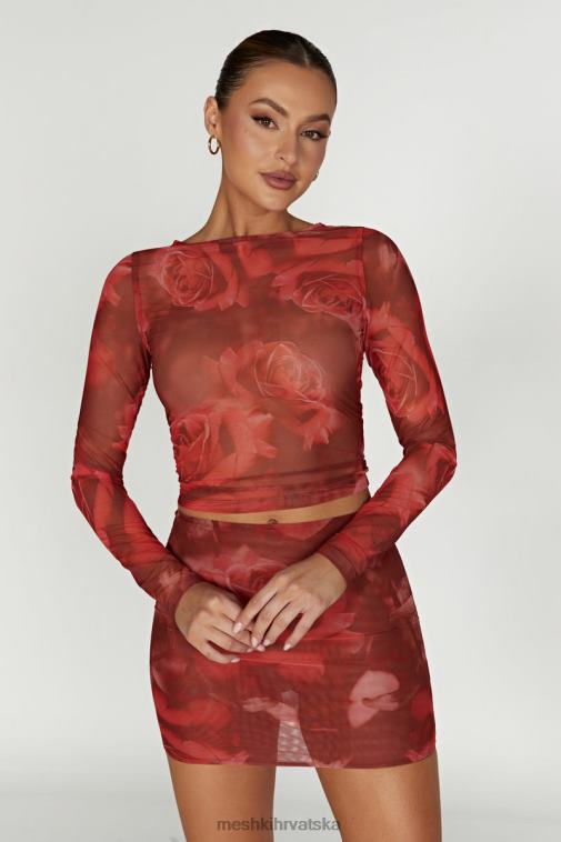 Meshki majica s dugim rukavima od blaine mreže XH4NH1018 odjeća prevelik print ruža