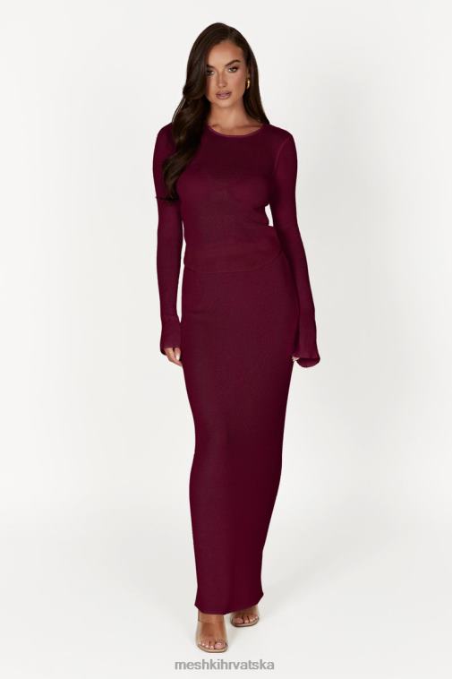 Meshki maribelle pleteni top dugih rukava XH4NH889 odjeća vino