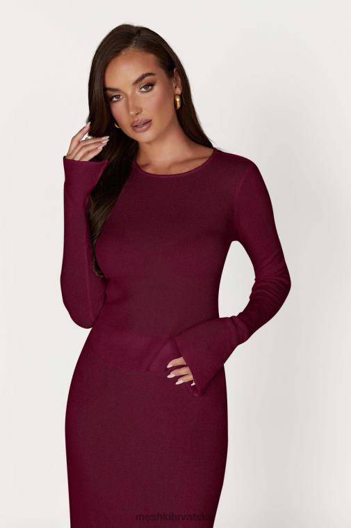 Meshki maribelle pleteni top dugih rukava XH4NH889 odjeća vino