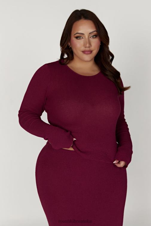 Meshki maribelle pleteni top dugih rukava XH4NH889 odjeća vino