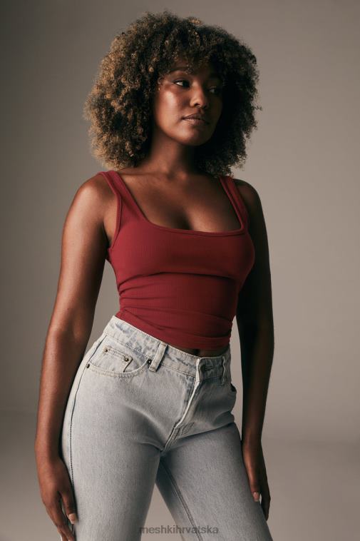 Meshki rebrasti gornji dio meghan četvrtastog ovratnika XH4NH981 odjeća čokolada od višanja