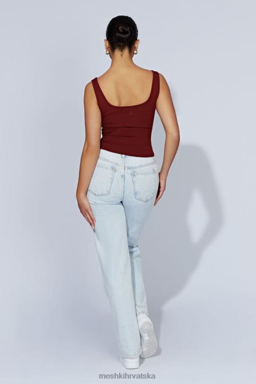 Meshki rebrasti gornji dio meghan četvrtastog ovratnika XH4NH981 odjeća čokolada od višanja