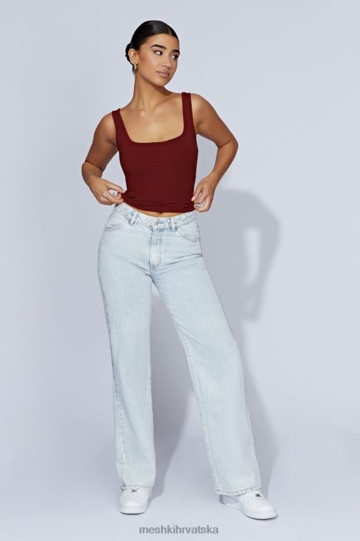 Meshki rebrasti gornji dio meghan četvrtastog ovratnika XH4NH981 odjeća čokolada od višanja