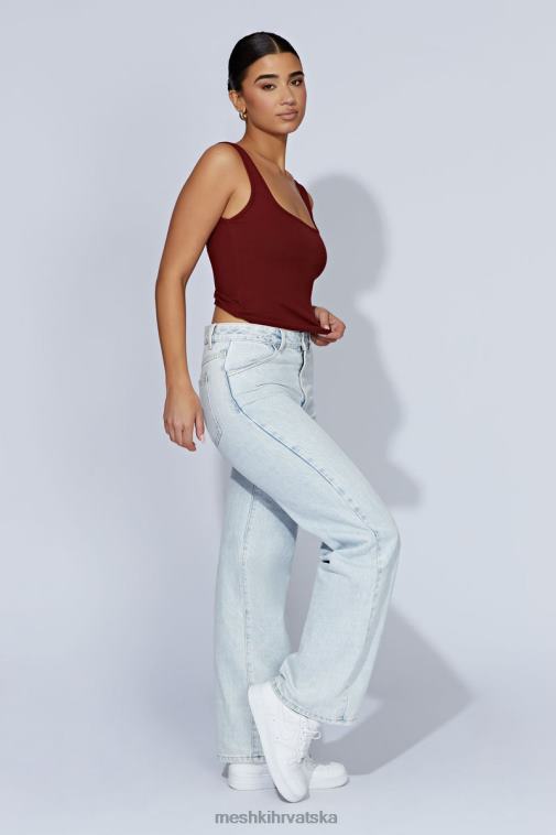 Meshki rebrasti gornji dio meghan četvrtastog ovratnika XH4NH981 odjeća čokolada od višanja