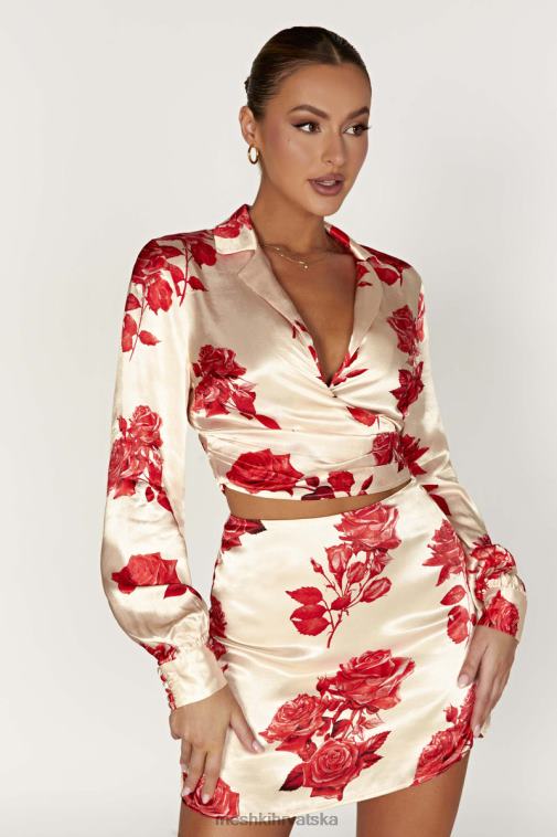 Meshki amia košulja sa satenom XH4NH911 odjeća otisak ruža