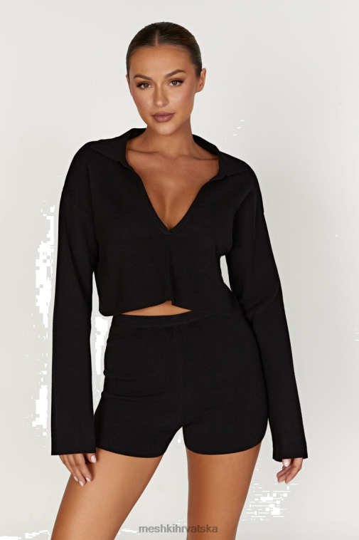 Meshki pleteni džemper s lennox ovratnikom XH4NH913 odjeća crno