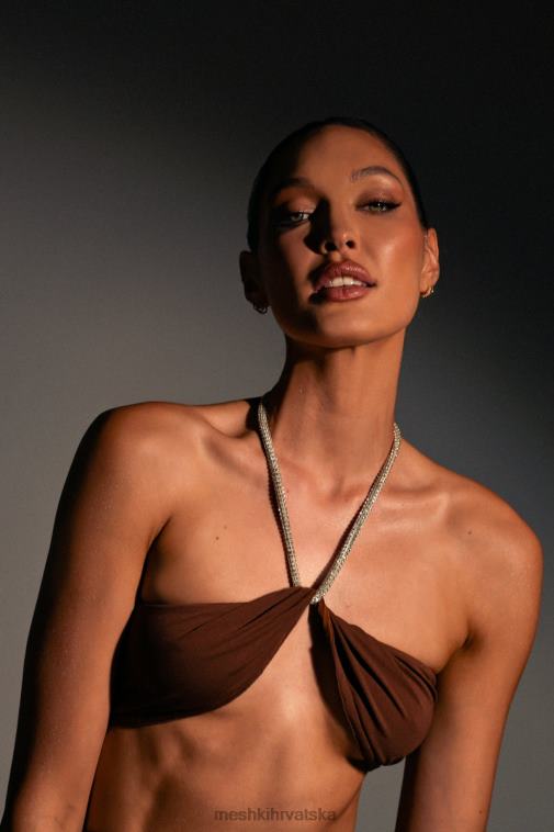 Meshki lea diamante lanac halter ovratnik kratki top XH4NH1117 odjeća čokolada