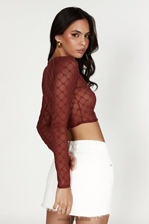 Meshki letitia mrežasti monogram kratki top XH4NH1218 odjeća čokolada od višanja