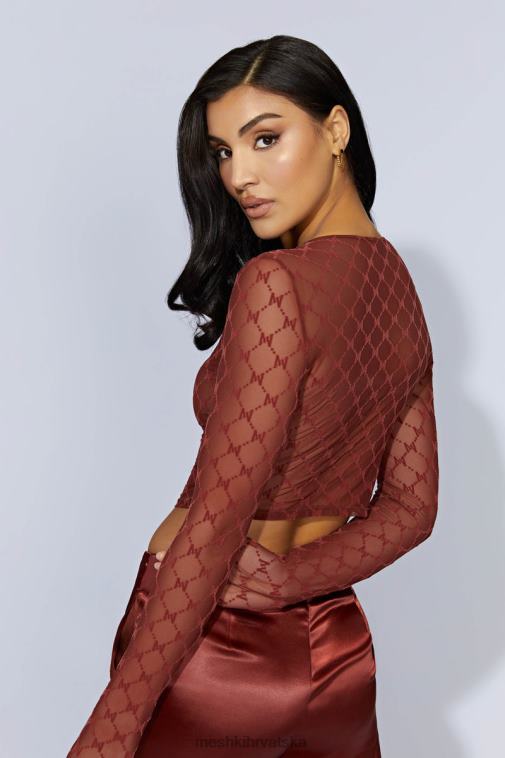 Meshki letitia mrežasti monogram kratki top XH4NH1218 odjeća čokolada od višanja