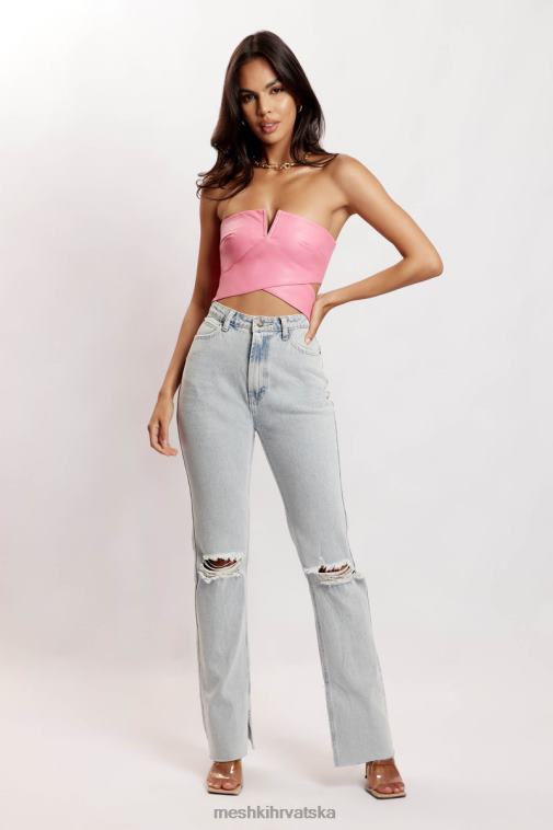 Meshki perrie izrezani crop top od umjetne kože XH4NH1171 odjeća ružičasta