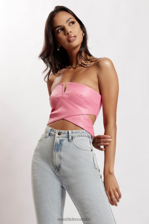 Meshki perrie izrezani crop top od umjetne kože XH4NH1171 odjeća ružičasta