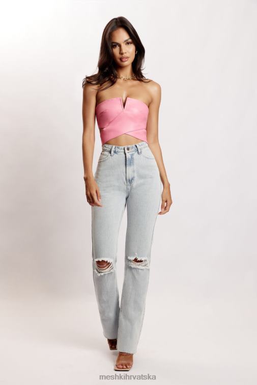 Meshki perrie izrezani crop top od umjetne kože XH4NH1171 odjeća ružičasta
