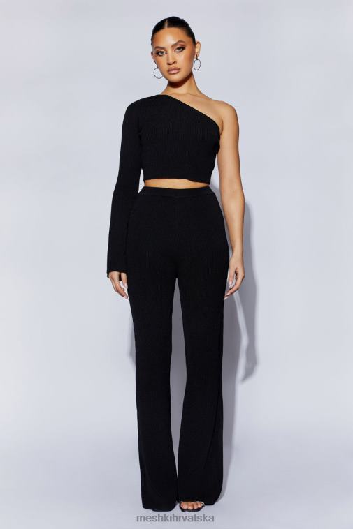 Meshki rue kratki top s širokim rukavima na jednom ramenu XH4NH973 odjeća crno