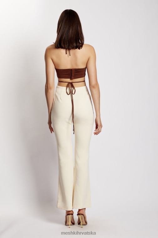 Meshki sabrina skraćeni top s naborima XH4NH1169 odjeća čokolada