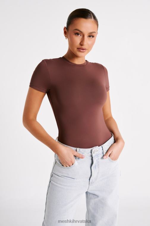 Meshki francesca bodi kratkih rukava s okruglim izrezom od recikliranog najlona XH4NH772 odjeća moka