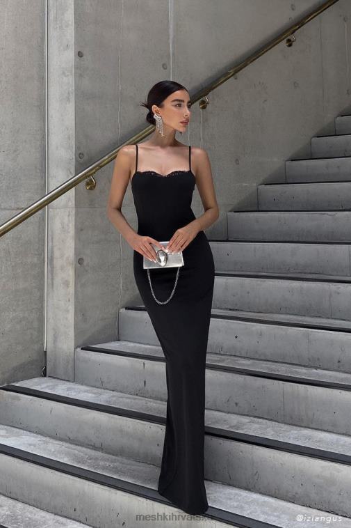 Meshki amorette maxi haljina obrubljena čipkom XH4NH287 odjeća crno