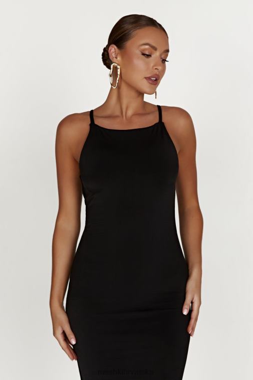 Meshki dorit uska maksi haljina bez leđa XH4NH743 odjeća crno