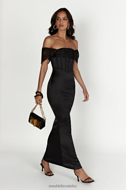 Meshki everly satenska maksi haljina s otvorenim ramenima XH4NH430 odjeća crno