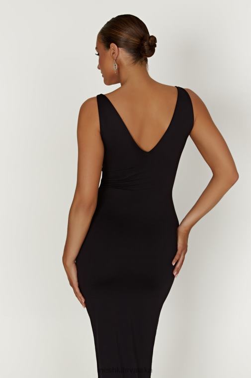 Meshki Gretel midi haljina od recikliranog najlona s v izrezom XH4NH310 odjeća crno