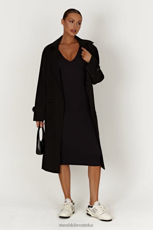 Meshki Gretel midi haljina od recikliranog najlona s v izrezom XH4NH310 odjeća crno