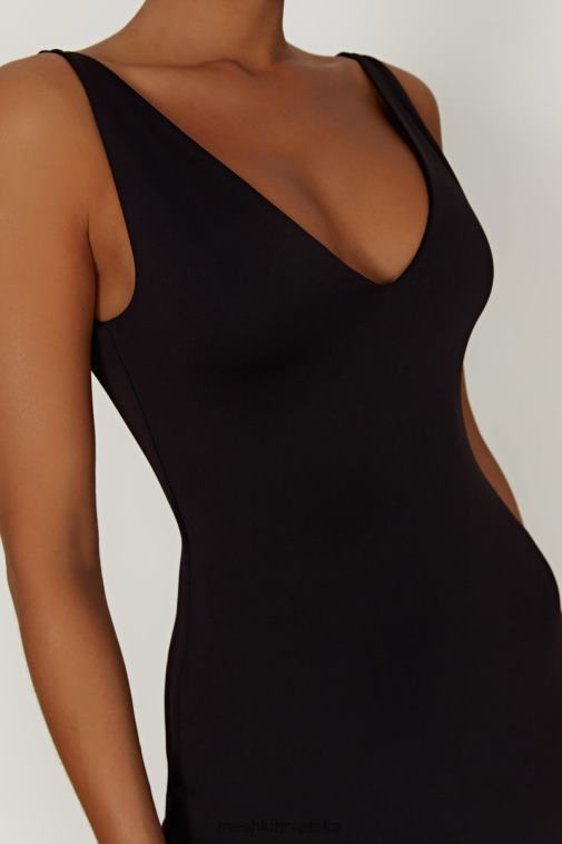 Meshki Gretel midi haljina od recikliranog najlona s v izrezom XH4NH310 odjeća crno