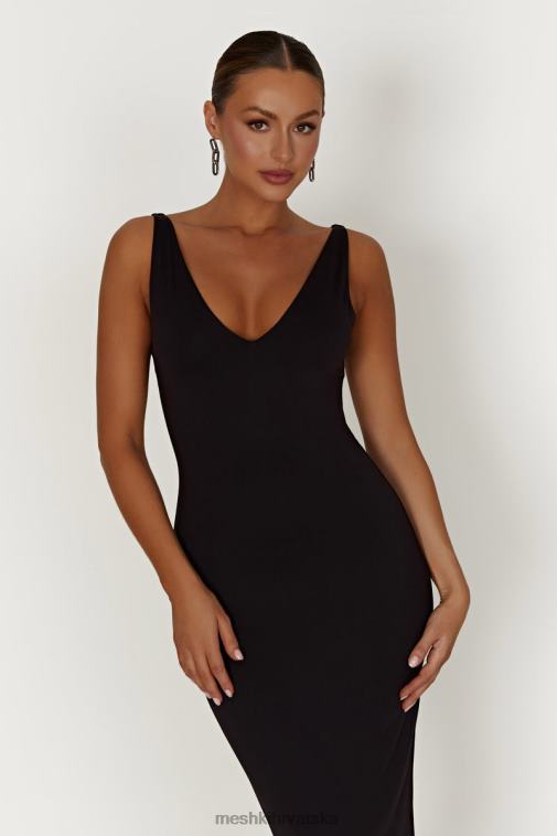 Meshki Gretel midi haljina od recikliranog najlona s v izrezom XH4NH310 odjeća crno