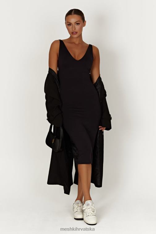 Meshki Gretel midi haljina od recikliranog najlona s v izrezom XH4NH310 odjeća crno