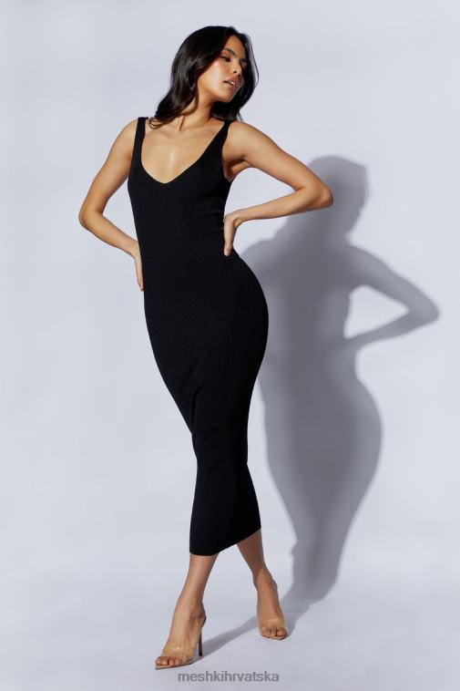 Meshki jodie midi haljina s v izrezom XH4NH375 odjeća crno