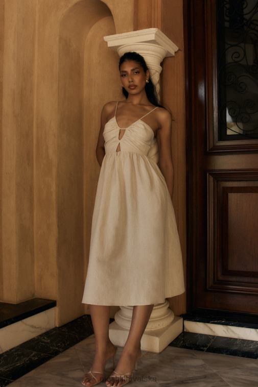 Meshki magdelena izrezana lanena midi haljina XH4NH19 odjeća prirodni