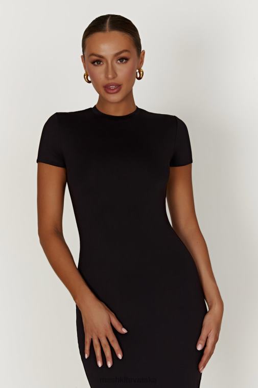 Meshki midi haljina kratkih rukava od penny recikliranog najlona XH4NH349 odjeća crno