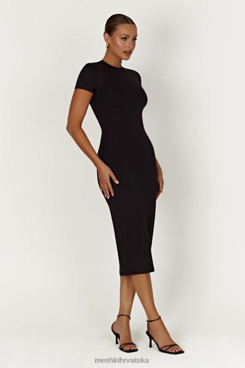 Meshki midi haljina kratkih rukava od penny recikliranog najlona XH4NH349 odjeća crno