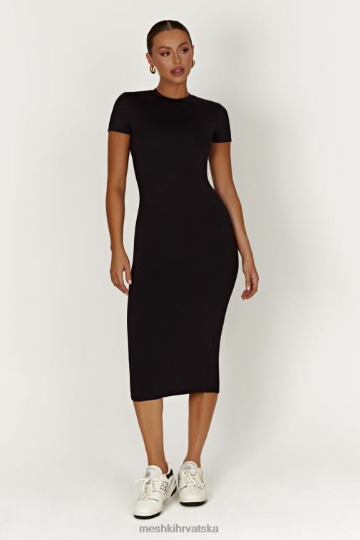 Meshki midi haljina kratkih rukava od penny recikliranog najlona XH4NH349 odjeća crno