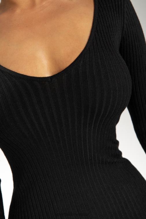 Meshki nina pletena midi haljina dugih rukava XH4NH308 odjeća crno
