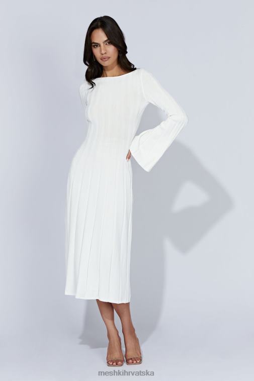 Meshki pletena midi haljina s klekovitim rukavima XH4NH362 odjeća bijela