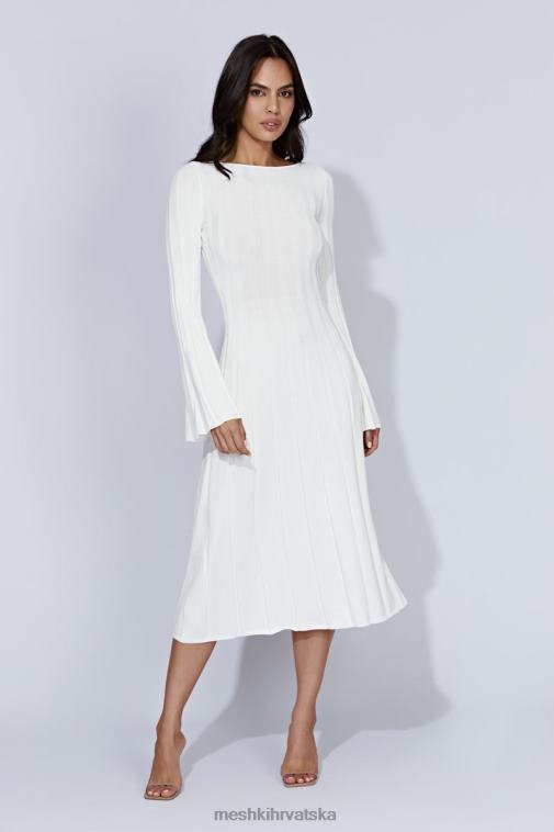 Meshki pletena midi haljina s klekovitim rukavima XH4NH362 odjeća bijela