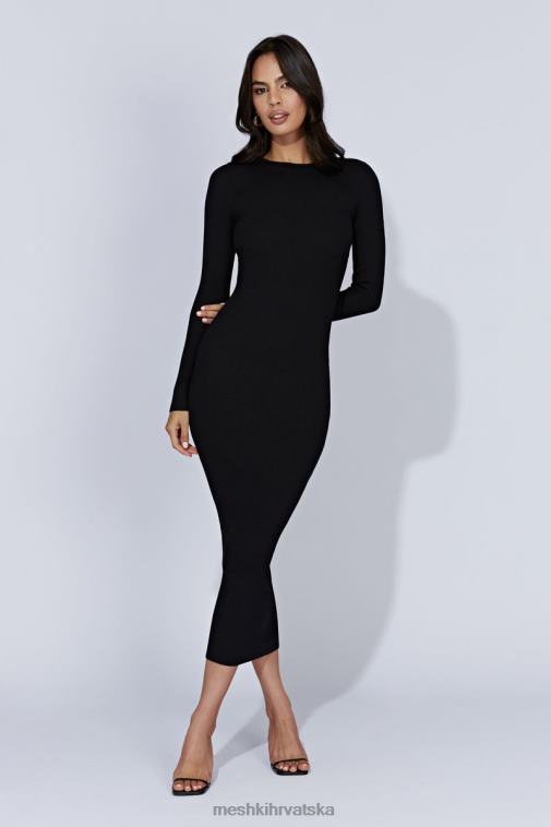 Meshki rowen midi haljina dugih rukava XH4NH438 odjeća crno