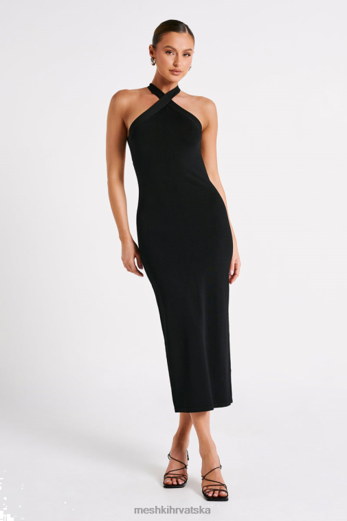 Meshki sarai pletena midi haljina s halterom XH4NH48 odjeća crno