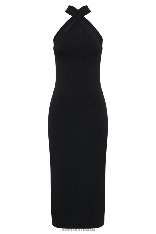 Meshki sarai pletena midi haljina s halterom XH4NH48 odjeća crno